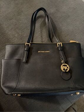 Michael Kors Black Saffiano Leather Tote with Gold Hardware